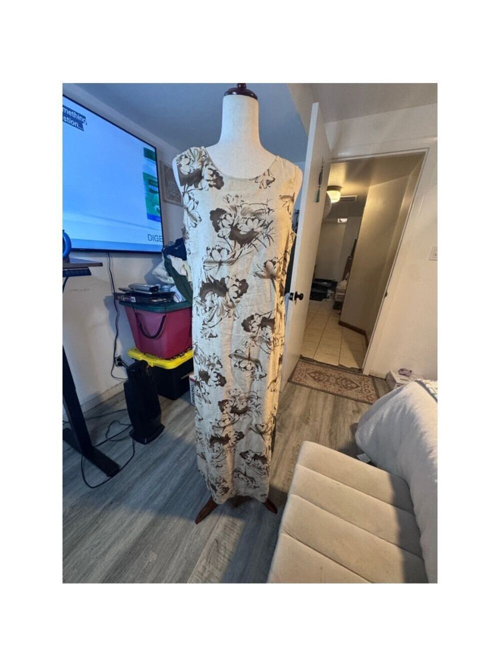 Linen dress brown on brown sz medium sleeveless maxi Vietnam Norton McNaughton - Picture 10 of 14